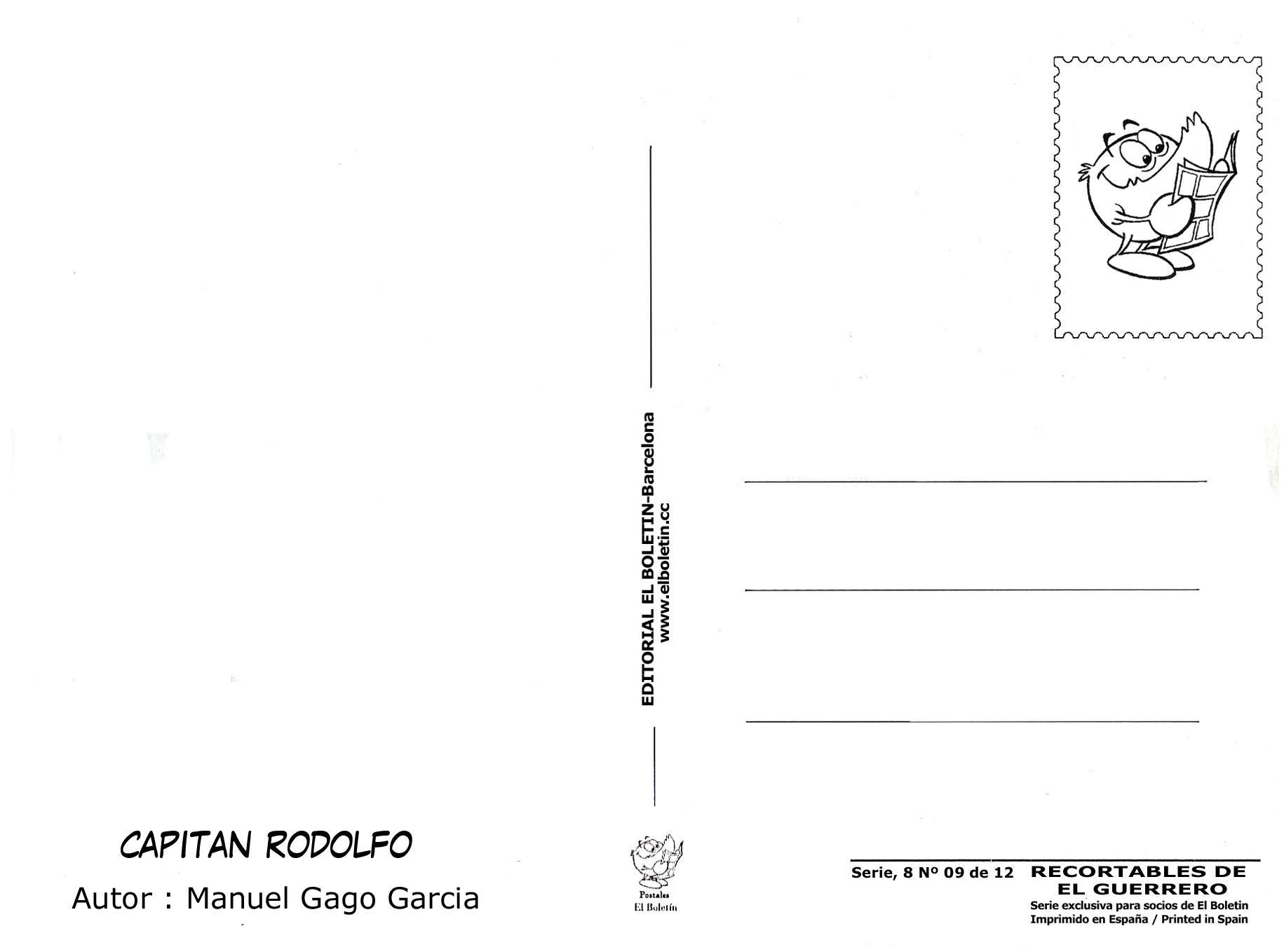 Postal / Postcard: El Boletin serie 8: El Capitan Rodolfo de la serie El Guerrero del Antifaz, recortable numero 09: 