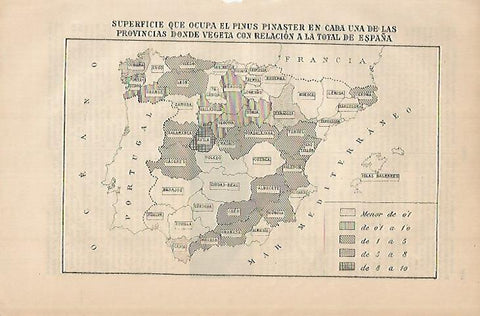 LAMINA DE ESPASA 444: Mapa del Pinus Pinaster en España
