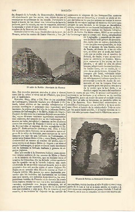 LAMINA ESPASA 6707: El salto de Roldan Huesca. El arco de Roldan en Rolanseck Alemania