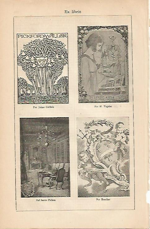 LAMINA ESPASA 7920: Ex libris de Guthrie de Vogeler de Boucher y del Baron Pichon