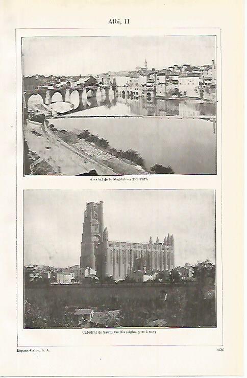 LAMINA ESPASA 9944: Catedral y panoramica de Albi Francia