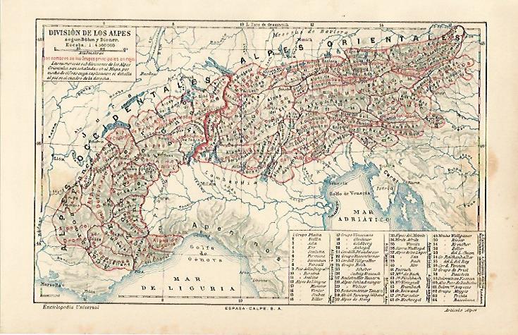 LAMINA ESPASA 11264: Mapa de la Division de los Alpes