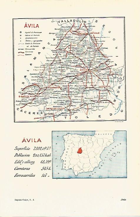 LAMINA ESPASA 13046: Mapa de la provincia de Avila