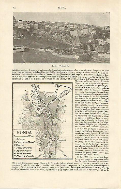 LAMINA ESPASA 16923: Vista y plano de Ronda