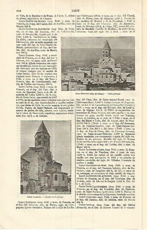 LAMINA ESPASA 17221: Vistas de Saint Saturnin Francia