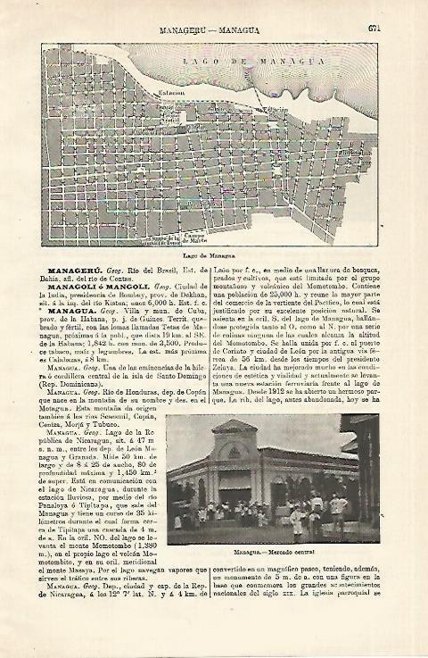 LAMINA ESPASA 18595: Lago y mercado de Managua