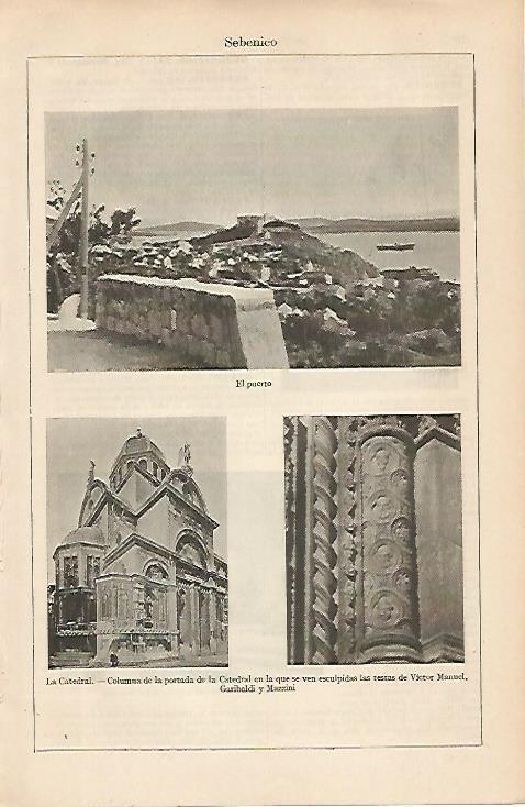 LAMINA ESPASA 19651: Puerto y Catedral de Sebenico