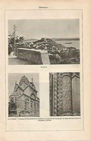 LAMINA ESPASA 19651: Puerto y Catedral de Sebenico