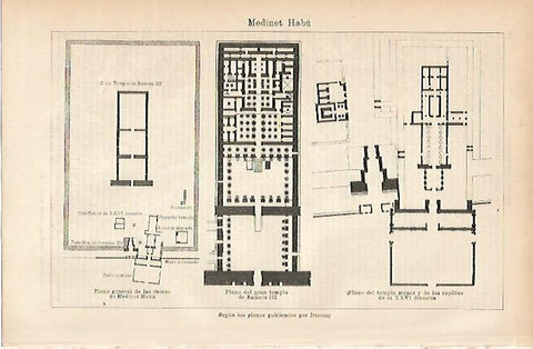LAMINA ESPASA 11608: Planos de las ruinas de Medinet Habu Egipto