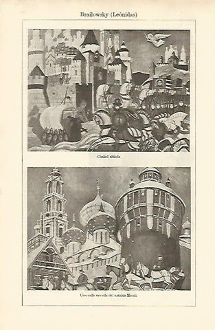 LAMINA ESPASA 8205: Ciudad sitiada y Una calle nevada del arcaico Moscu por Brailowsky