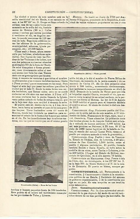 LAMINA ESPASA 20590: Vista y Roca de los Lobos en Constitucion Chile