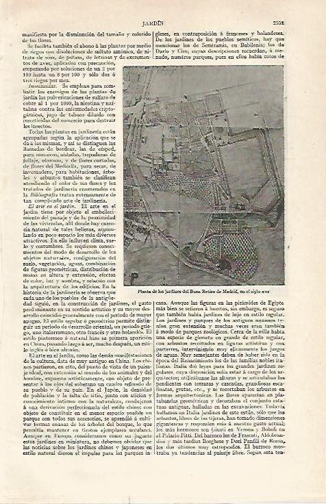 LAMINA ESPASA 20977: Planta de los Jardines del Retiro en Madrid