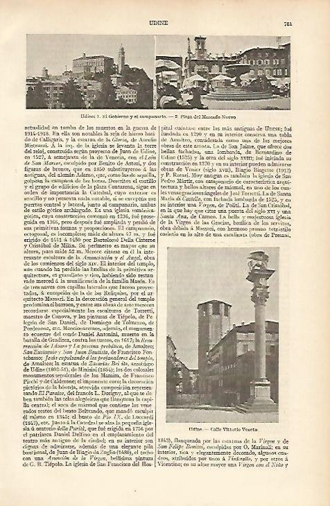 LAMINA ESPASA 12096: Vistas de Udine Italia