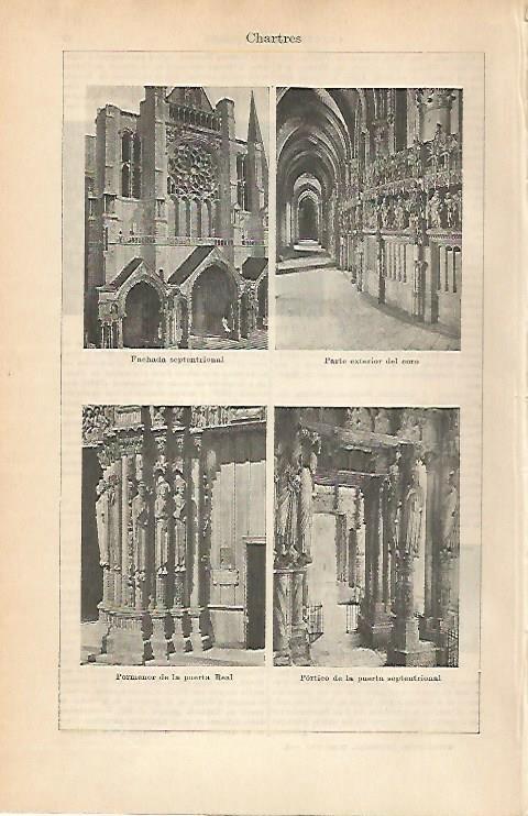 LAMINA ESPASA 1905: Catedral de Chartres Francia