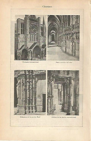 LAMINA ESPASA 1905: Catedral de Chartres Francia