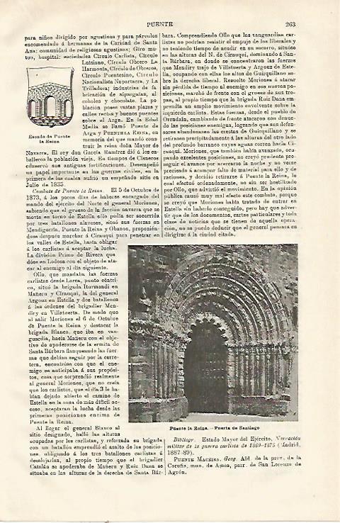 LAMINA ESPASA 23072: Escudo e iglesia de Puente la Reina