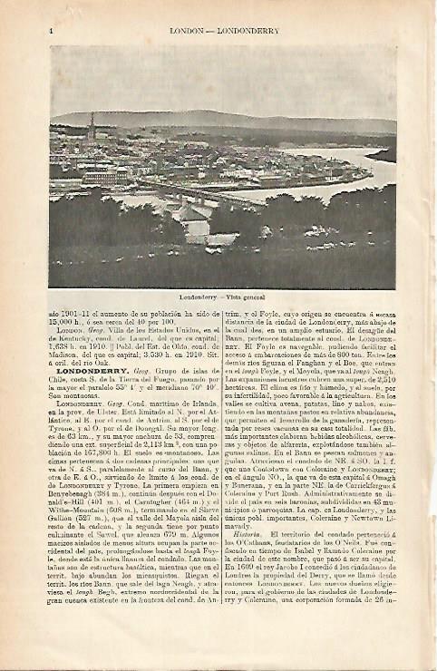 LAMINA ESPASA 1894: Vista general dee Londonderry Chile