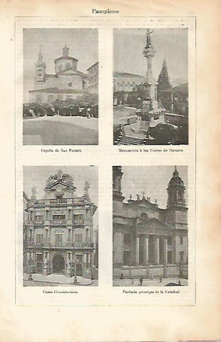 LAMINA ESPASA 1466: Monumentos de Pamplona
