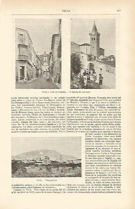 LAMINA ESPASA 1654: Vistas de Yecla Murcia