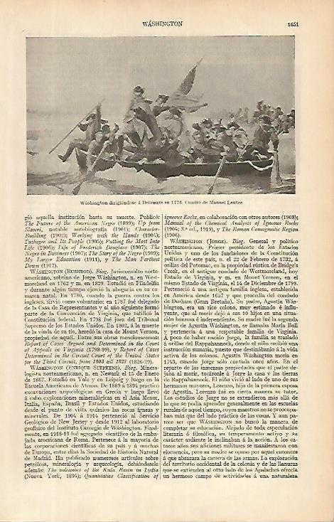 LAMINA ESPASA 4195: G. Washington dirigiendose a Delaware por Leutze