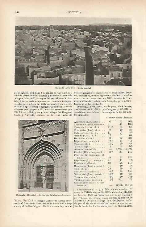LAMINA ESPASA 7592: Vista parcial de Orihuela Alicante