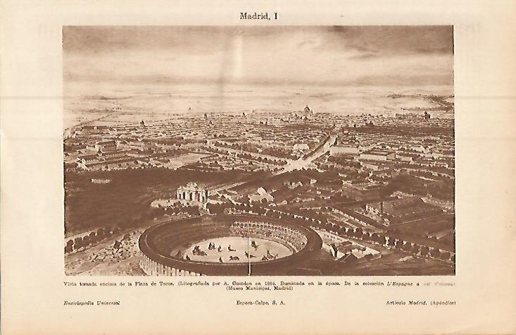LAMINA ESPASA 9353: Plaza de toros de Madrid litografia de 1854