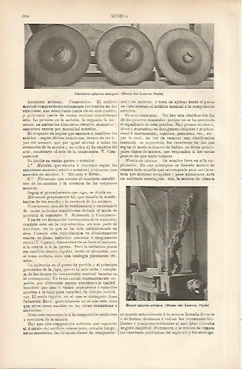 LAMINA ESPASA 10421: Cimbalos y arpa del Antiguo Egipto