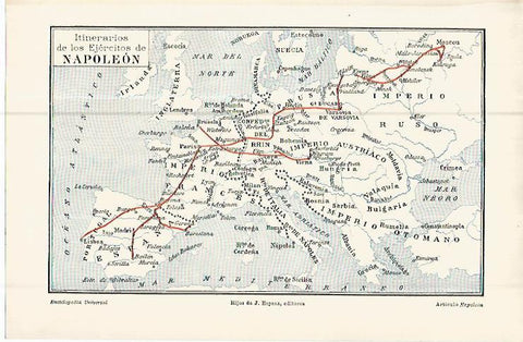 LAMINA ESPASA 10712: Mapa de los itinerarios del ejercito de Napoleon
