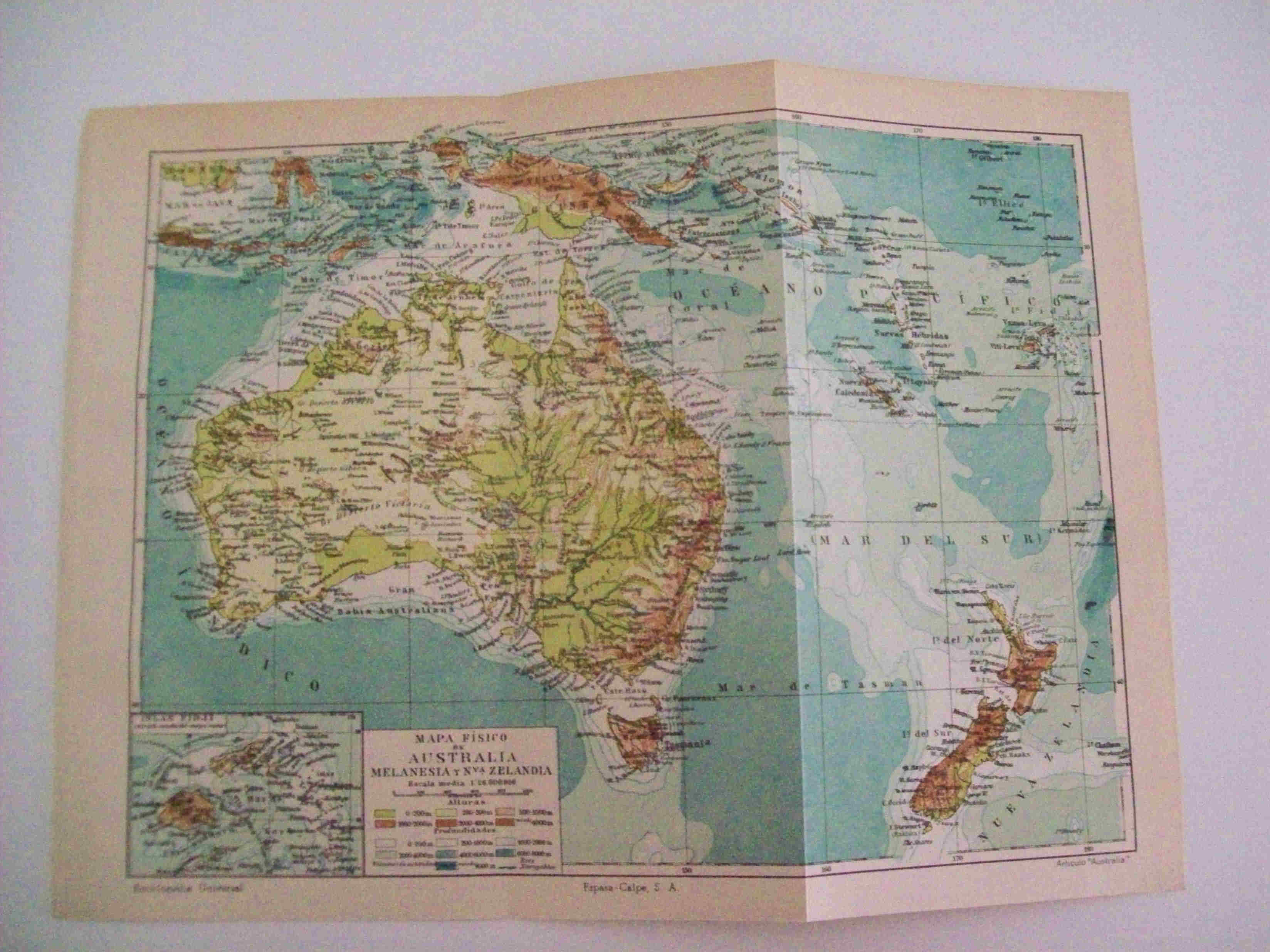 LAMINA ESPASA 12999: Mapa fisico de Australia y Nueva Zelanda