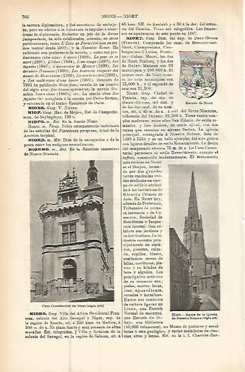 LAMINA ESPASA 9493: Escudo y vistas de Niort Francia