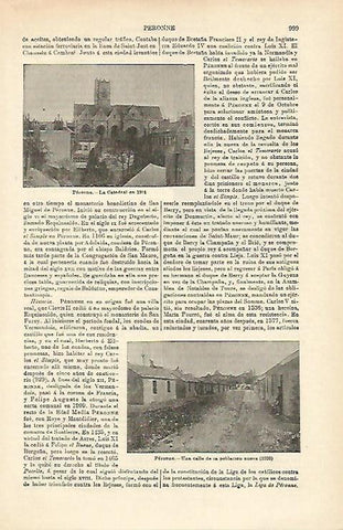 LAMINA ESPASA 15771: Catedral y calle de Peronne en 1914 y 1920