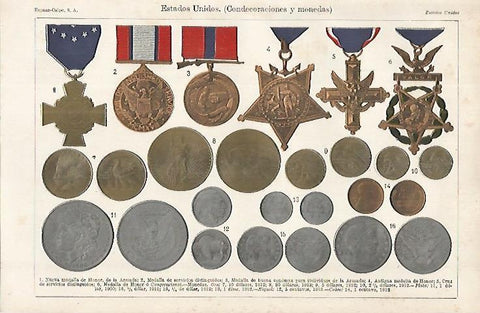 LAMINA ESPASA 16336: Condecoraciones y monedas de Estados Unidos