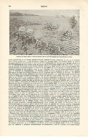 LAMINA ESPASA 886: Defensa de Tripoli contra la Marina italiana grabado de 1911