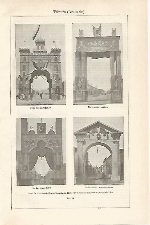 LAMINA ESPASA 20476: Arcos de triunfo en Yucatan en 1906