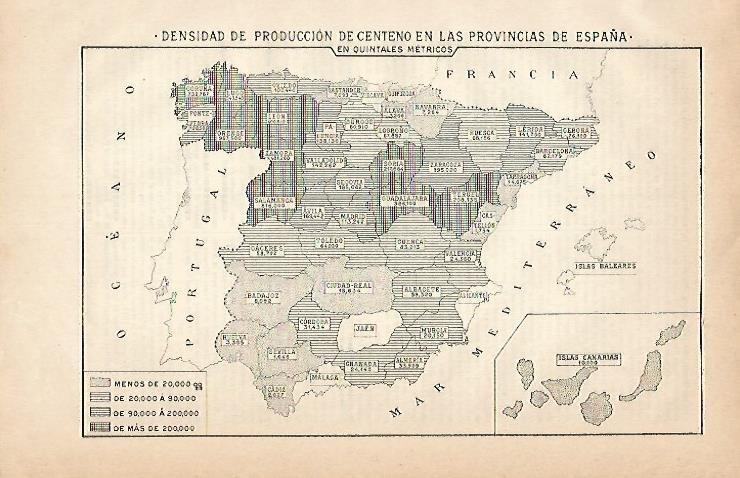 LAMINA ESPASA 2924: Mapa de produccion de centeno en España