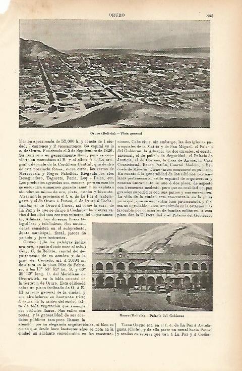 LAMINA ESPASA 7785: Vista general de Oruro Bolivia