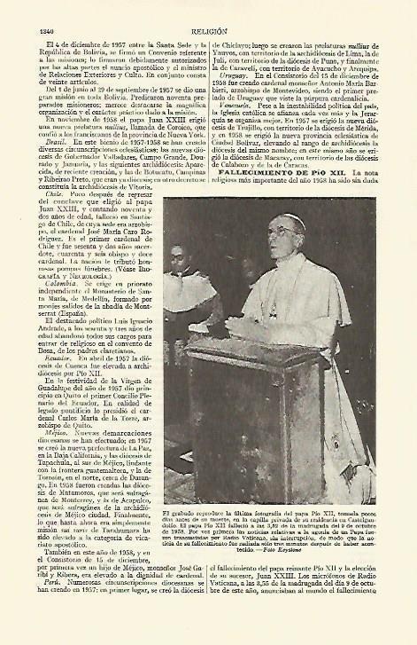 LAMINA ESPASA 21851: La ultima fotografia de Pio XII