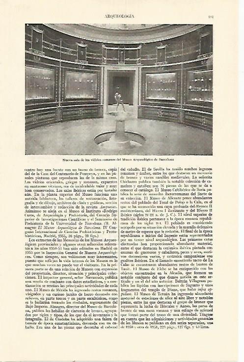 LAMINA ESPASA 21905: Sala de los vidrios romanos en el Museo Arqueologico de Barcelona