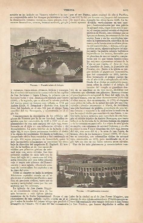 LAMINA ESPASA 6095: Puente y anfiteatro de Verona Italia