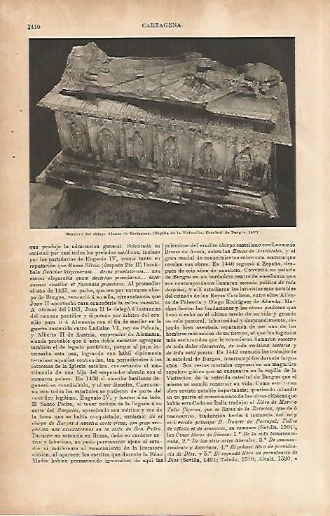 LAMINA ESPASA 4394: Sepulcro de Alonso de Cartagena en la Catedral de Burgos