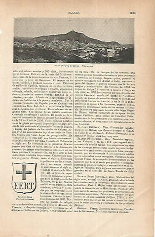 LAMINA ESPASA 22308: Vista y escudo de Blanes Girona