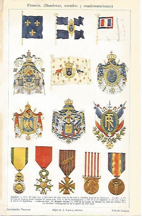 LAMINA ESPASA 3484: Banderas escudos y condecoraciones de Francia
