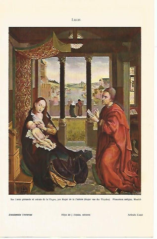LAMINA ESPASA 1834: San Lucas pintando el retrato de la Virge por Pasture