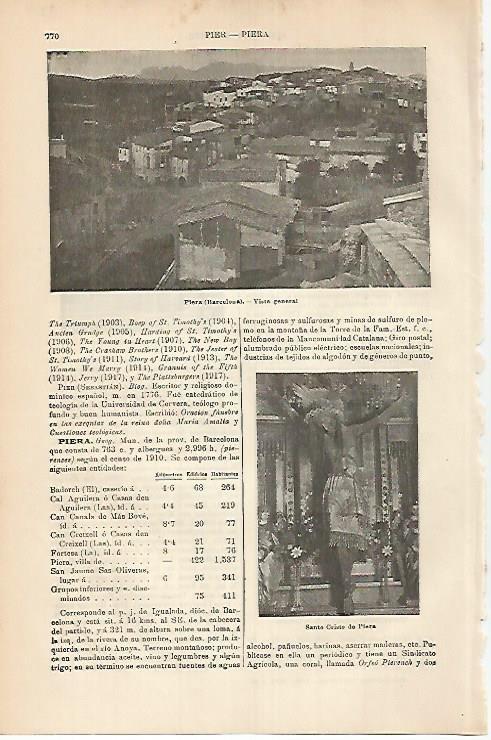 LAMINA DE ESPASA 424: Vistas de Piera Barcelona