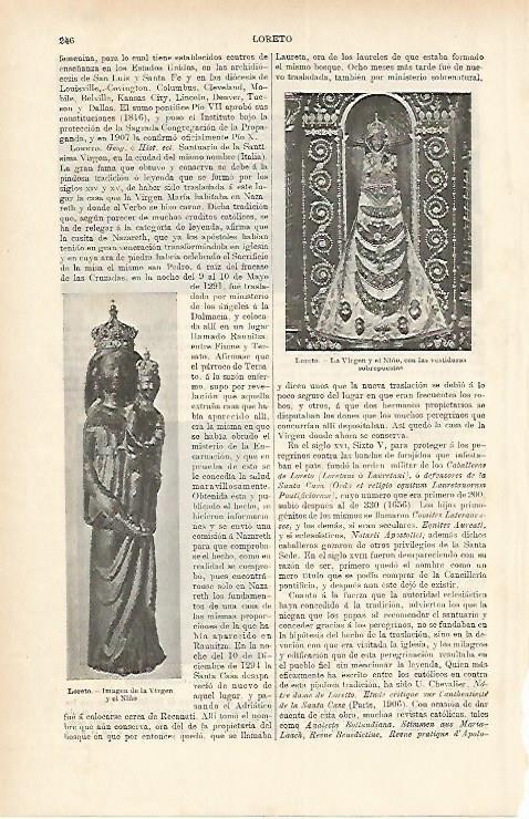 LAMINA ESPASA 1869: La Virgen de Loreto