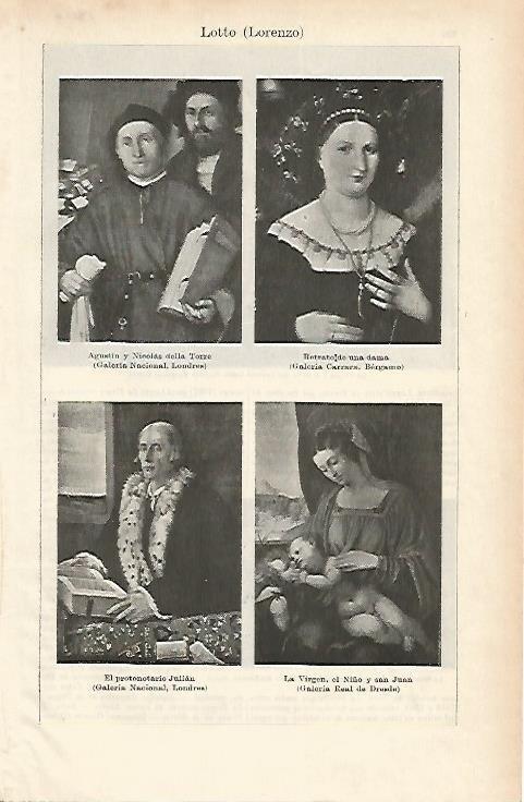 LAMINA ESPASA 1862: Retratos pintados por Lotto