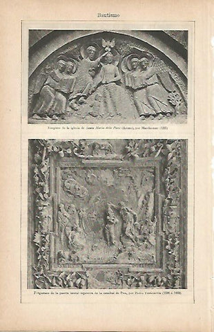 LAMINA ESPASA 9837: Timpano de Santa Maria delle Pieve en Arezzo y Puerta de la Catedral de Pisa