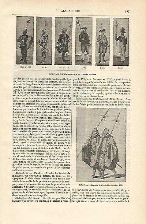 LAMINA ESPASA 12726: Uniformes de alabarderos en varias epocas