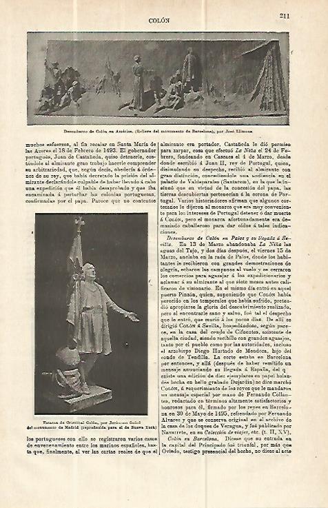 LAMINA ESPASA 13931: Desembarco de Colon en America por Josep Llimona