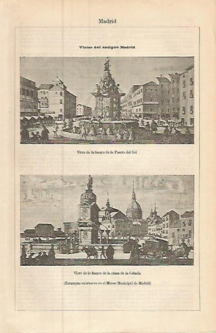 LAMINA ESPASA 9356: Vistas antiguas de la Puerta del Sol y de la Plaza de la Cebada de Madrid